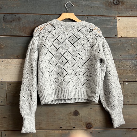 NWOT Anthropologie Pointelle Puff Sleeves Jewel Buttons V-Neck Cardigan - Picture 9 of 13